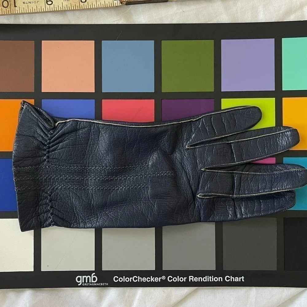 Sexy Dark Blue Leather Vintage Driving Gloves 1950's Size 6.5